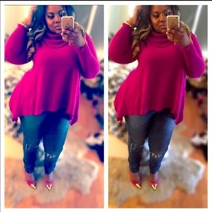 Cashmere deep Fuschia cowlneck sweater